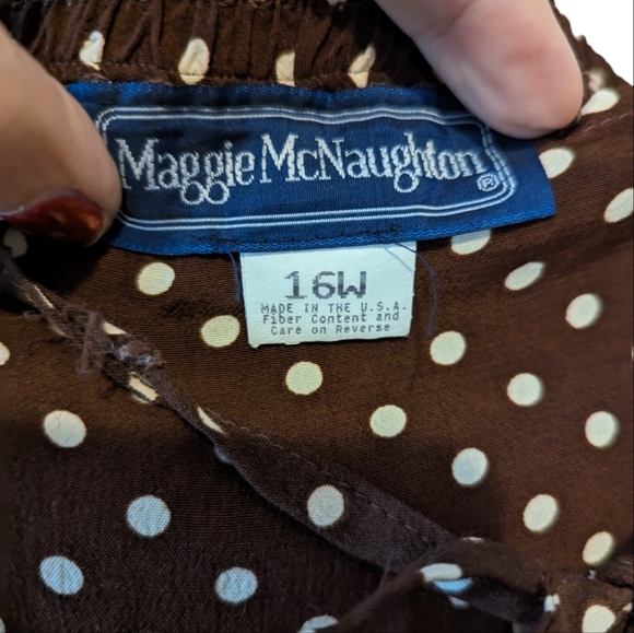 Vintage Maggie McNaughton Brown with Cream Polka Dot Light Pleated Skirt Sz 16W - Picture 11 of 11